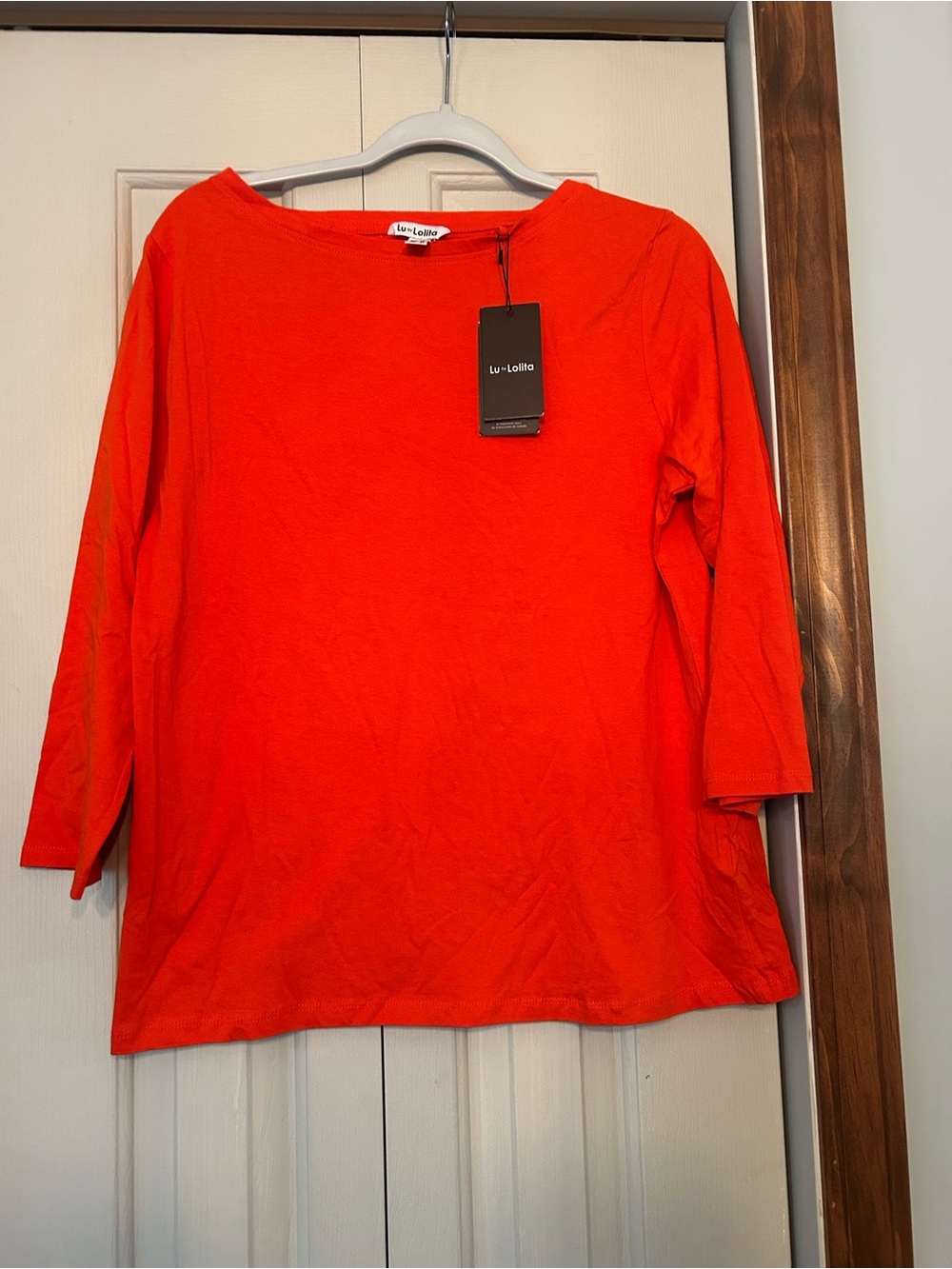 Lolita Women's Vibrant Orange Boatneck 3/4 Sleeve Top
